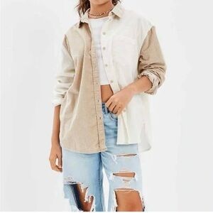 Urban Outfitters Tan and Cream Corduroy Shirt